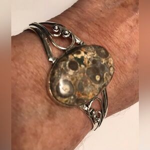 Viper Skin Jasper Stamped 925 Sterling Silver Cuff Bracelet